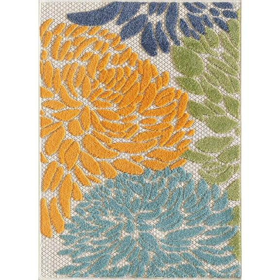 Loomaknoti Fortune Jasperzi 3' x 5' Ivory Floral Outdoor Polypropylene Accent rug