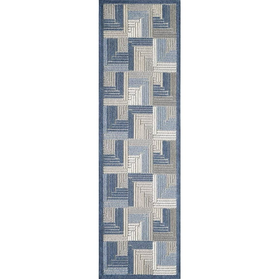 Loomaknoti Fortune Nevil 2' x 7' Blue Geometric Outdoor Polypropylene runner rug