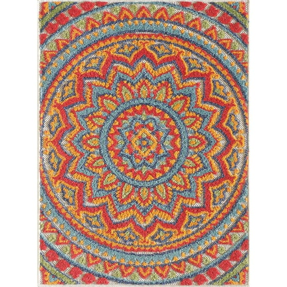 Loomaknoti Fortune Phraderix 3' x 5' Gray Medallion Outdoor Polypropylene Accent rug