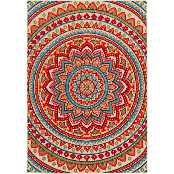 Loomaknoti Fortune Phraderix 6' x 9' Gray Medallion Indoor/Outdoor Area Rug