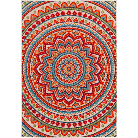 Loomaknoti Fortune Phraderix 6' x 9' Gray Medallion Indoor/Outdoor Area Rug