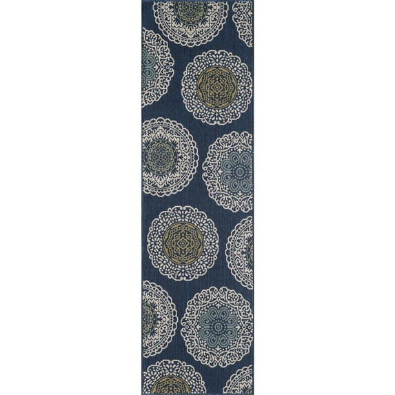 Loomaknoti Havani Anshayo 2' x 7' Blue Medallion Outdoor Runner Rug