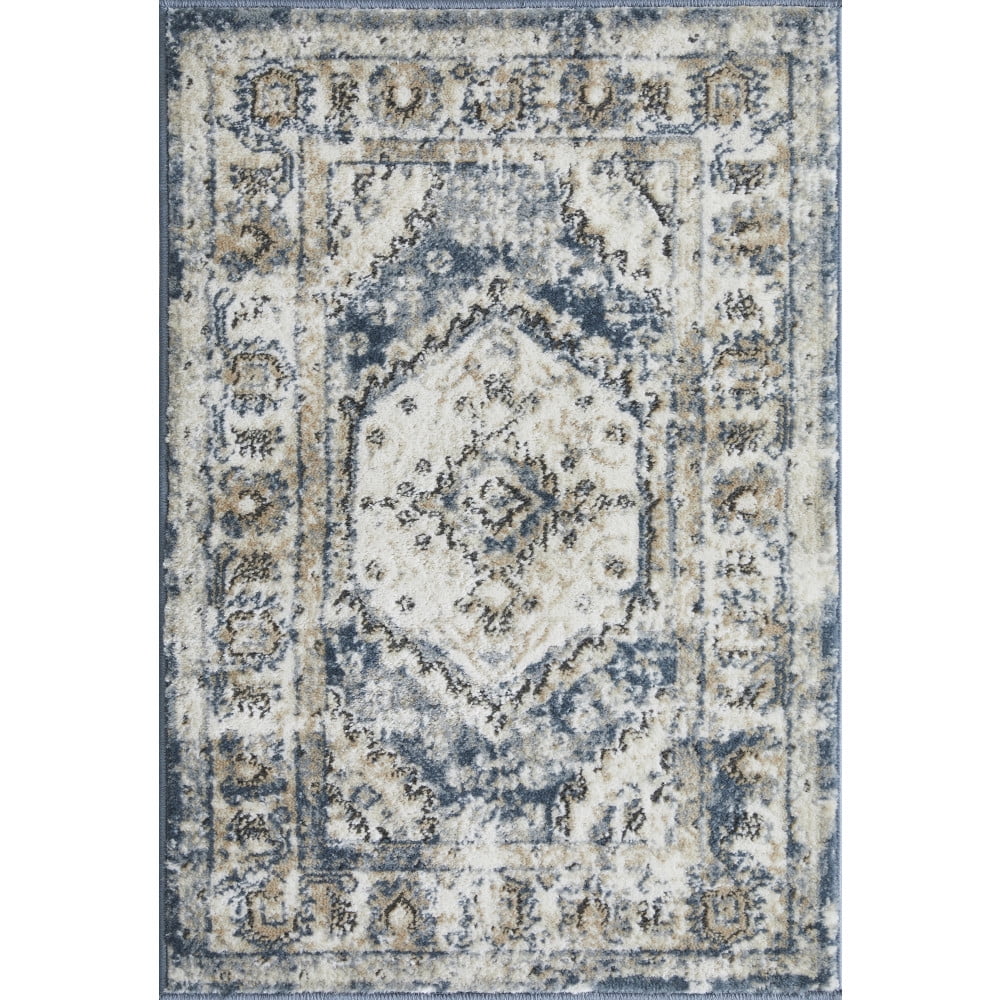 Kehleigh Blue Medallion Stain-Resistant Rectangular Area Rug