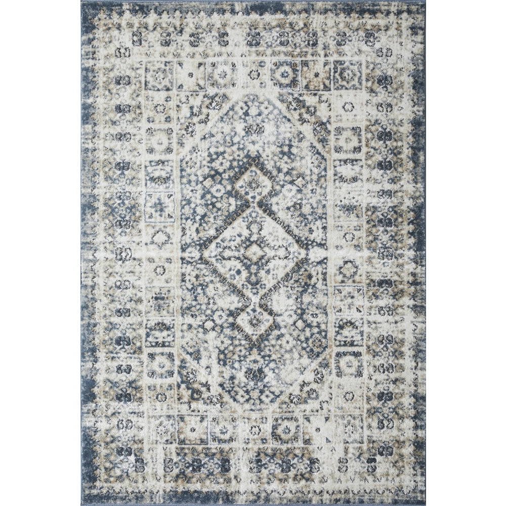 Blue and Beige 4' x 6' Oriental Synthetic Area Rug