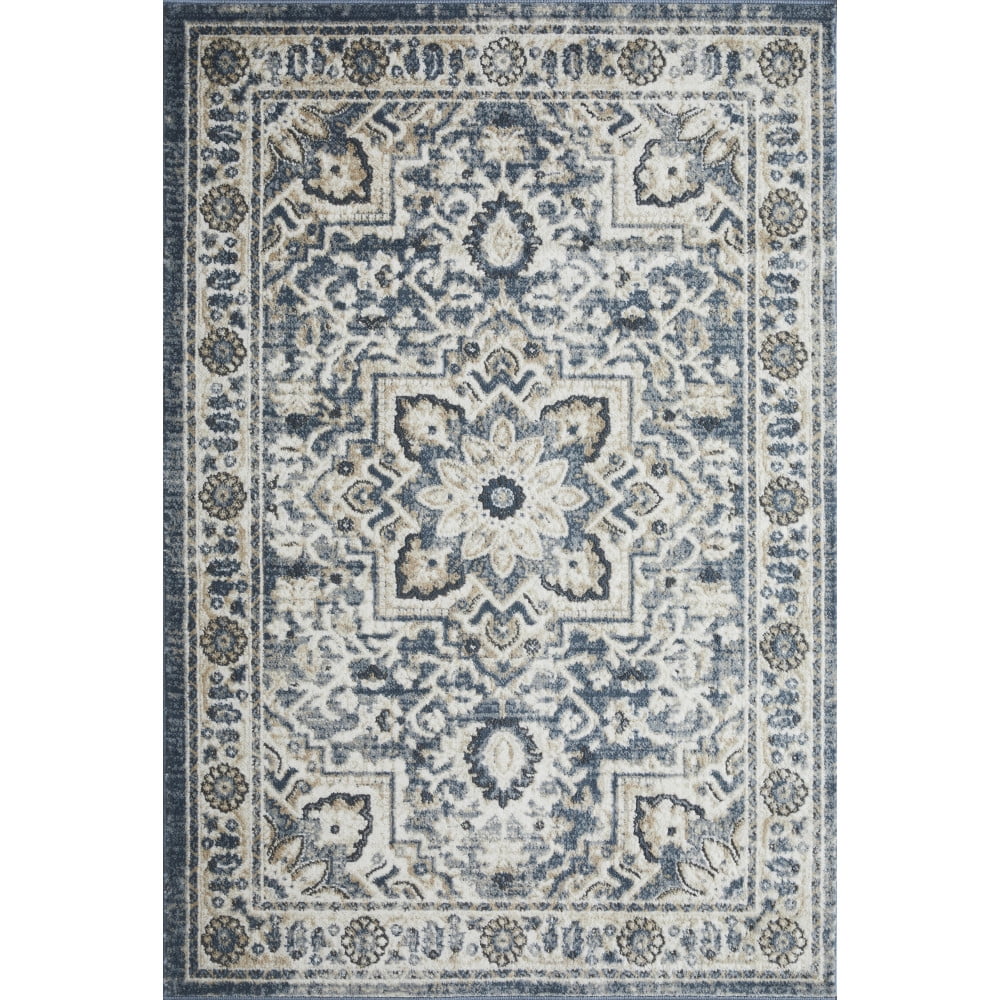 Rectangular Blue Synthetic Easy Care 4' x 6' Area Rug