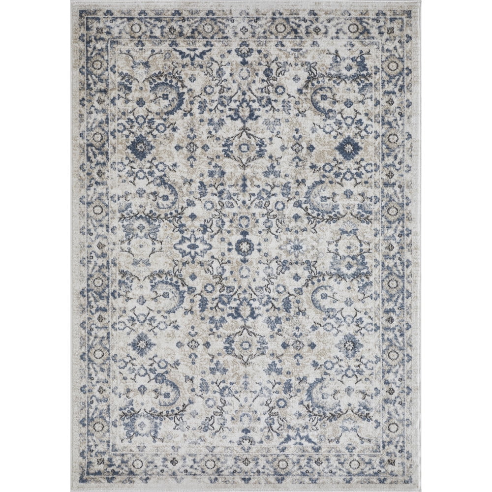 Elegant Blue Blossom 5' x 7' Floral Synthetic Area Rug