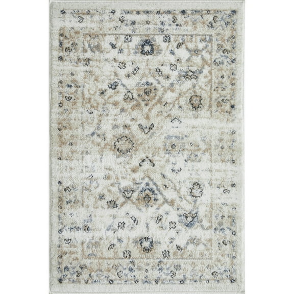 Loomaknoti Kehleigh Oviel 2' x 3' Oriental Indoor Runner Rug , Cream/Blue