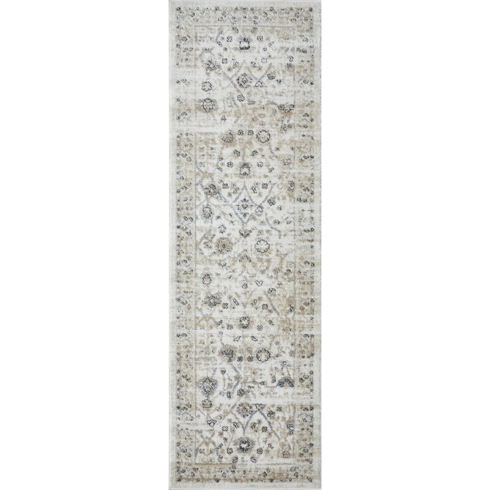 Loomaknoti Kehleigh Oviel 2' x 7' Oriental Indoor Runner Rug , Cream/Blue