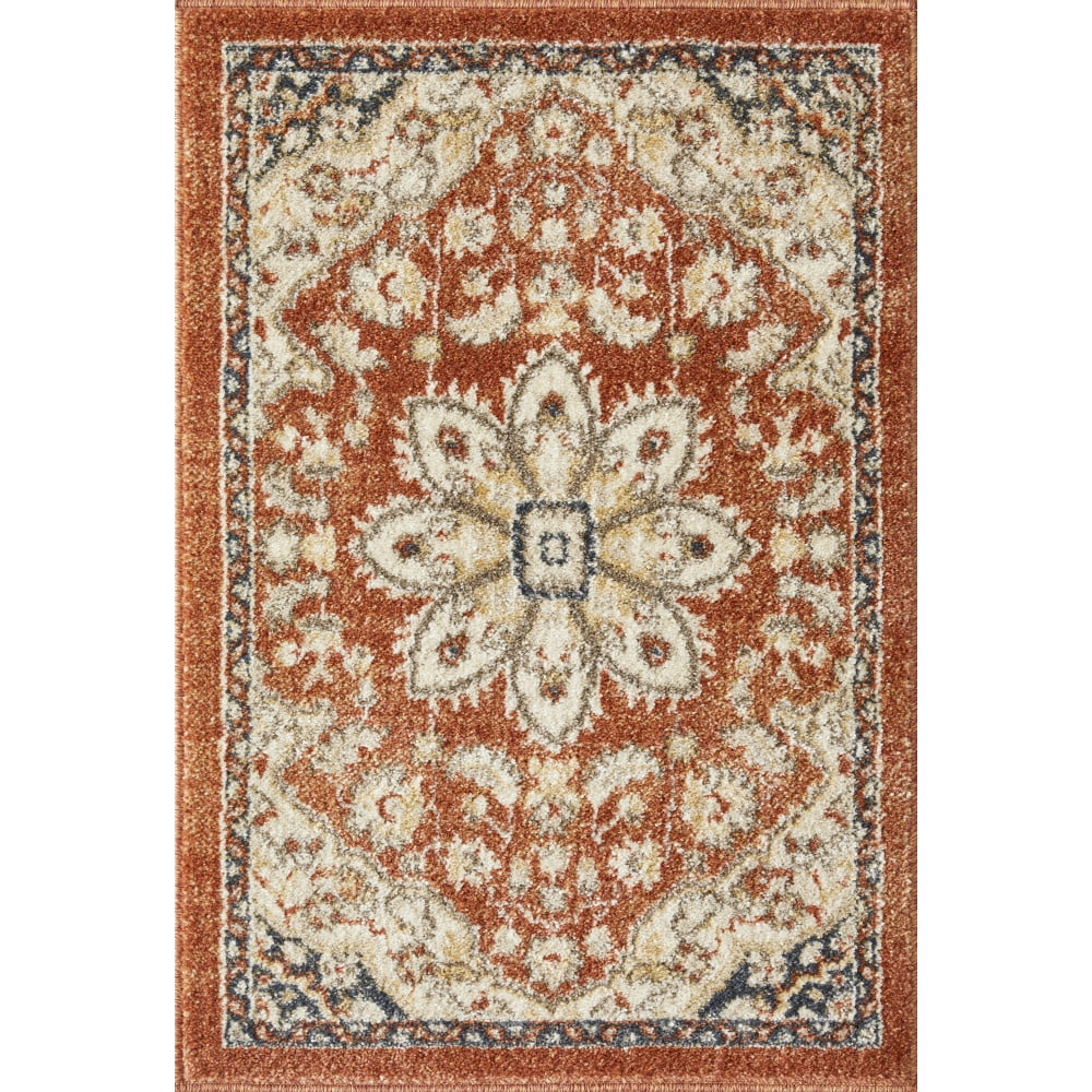 Red 5' x 7' Oriental Synthetic Area Rug