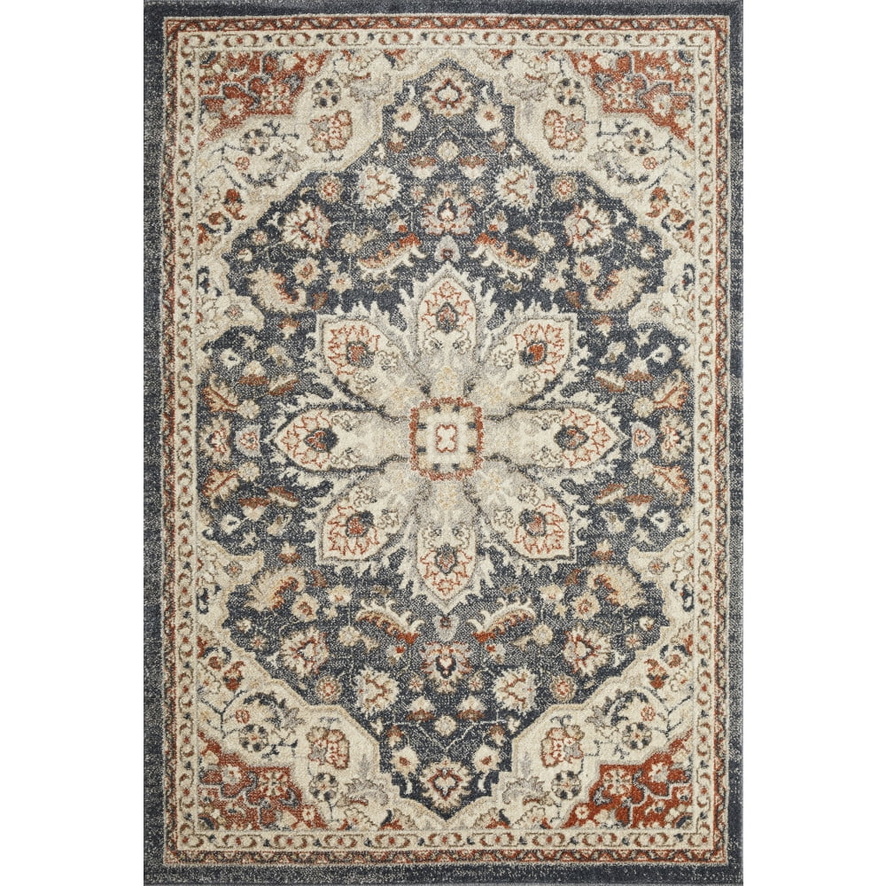 Blue and Beige 4' x 6' Oriental Synthetic Area Rug