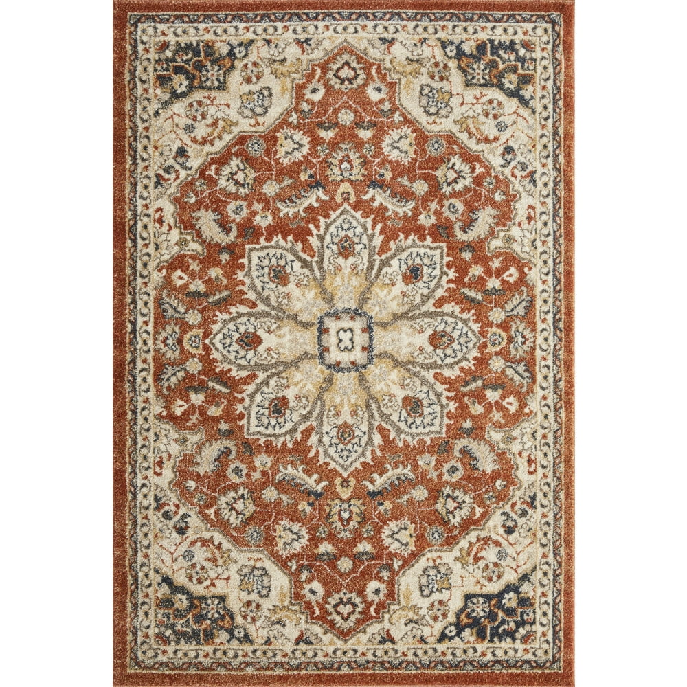 Red and Beige 4' x 6' Synthetic Oriental Area Rug