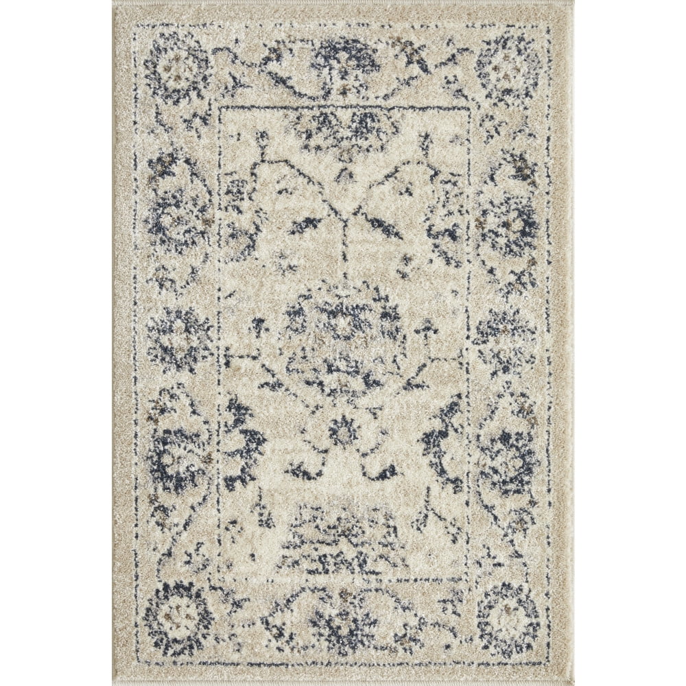 Ivory Floral Synthetic Rectangular Accent Rug 2' x 3'