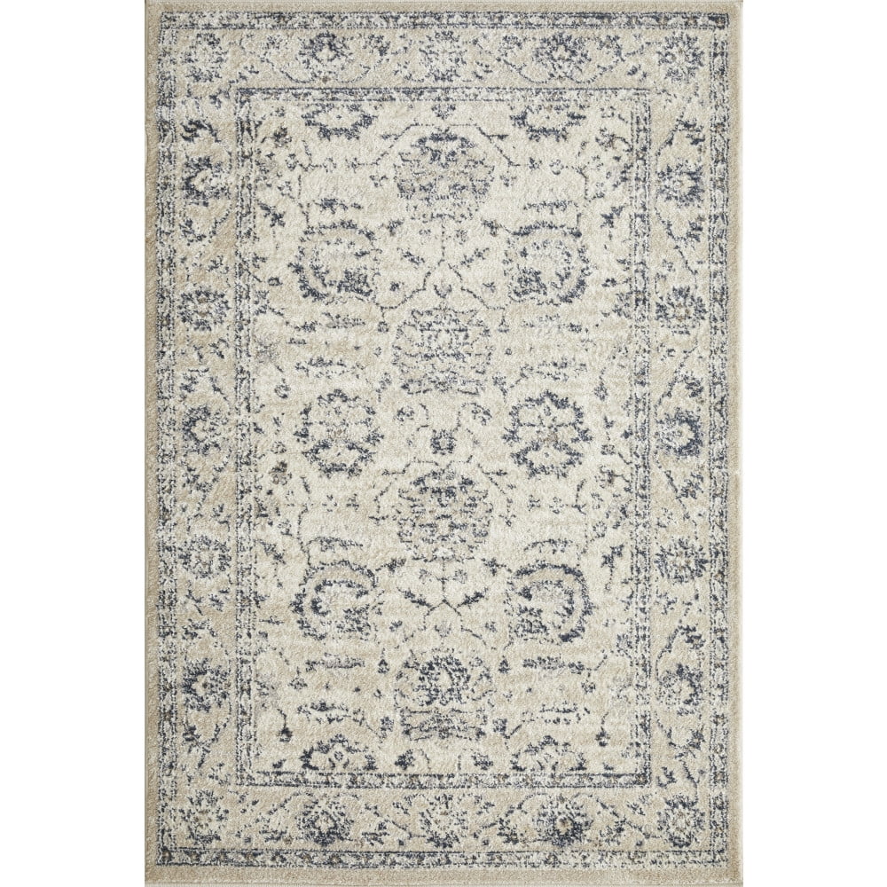 Gray and Ivory Floral Synthetic 4' x 6' Area Rug