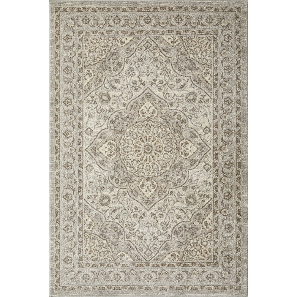 Gray and Beige 4' x 6' Oriental Synthetic Area Rug