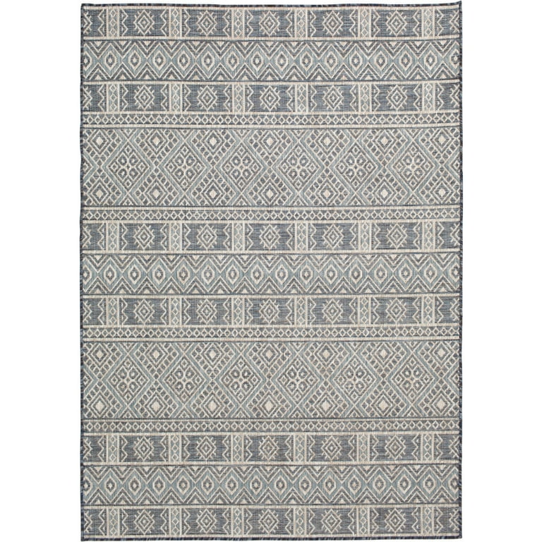 5' x 7' Blue and Gray Striped Indoor Outdoor Area Rug 5' x 7' Blue and Gray Striped Indoor Outdoor Area Rug