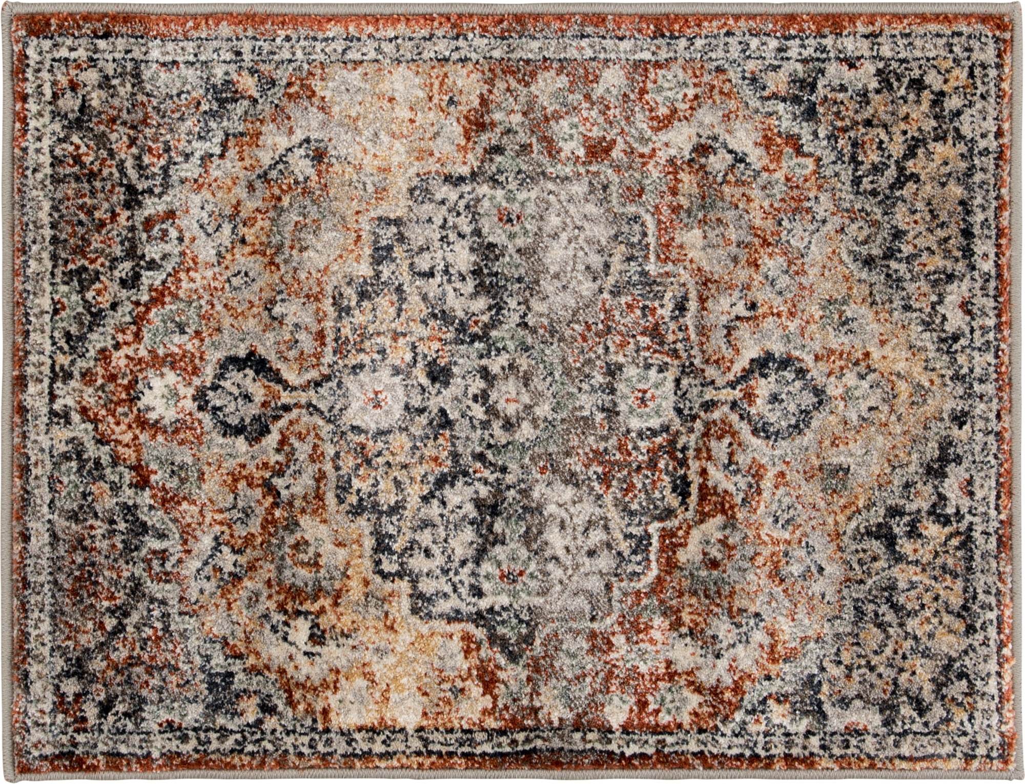 Blue and Taupe 2' x 3' Oriental Synthetic Area Rug