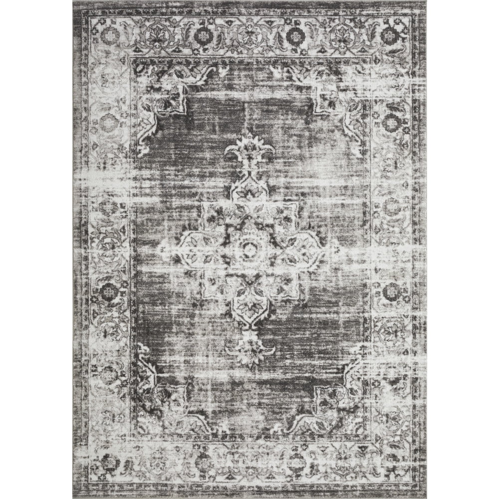 Ivory and Gray 9' x 12' Synthetic Oriental Rug