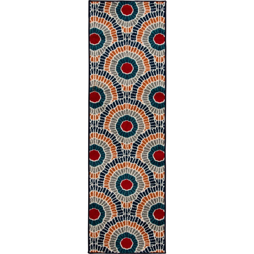 Loomaknoti Terrace Tropic Ferley 2' x 7' Abstract Indoor/Outdoor Runner Rug , Blue/Red
