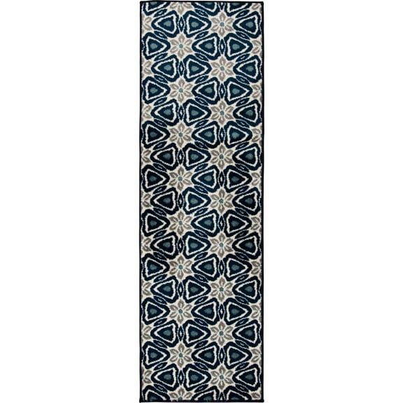 Loomaknoti Tecopa Kerin 2' x 7' Blue Geometric Outdoor Runner Rug