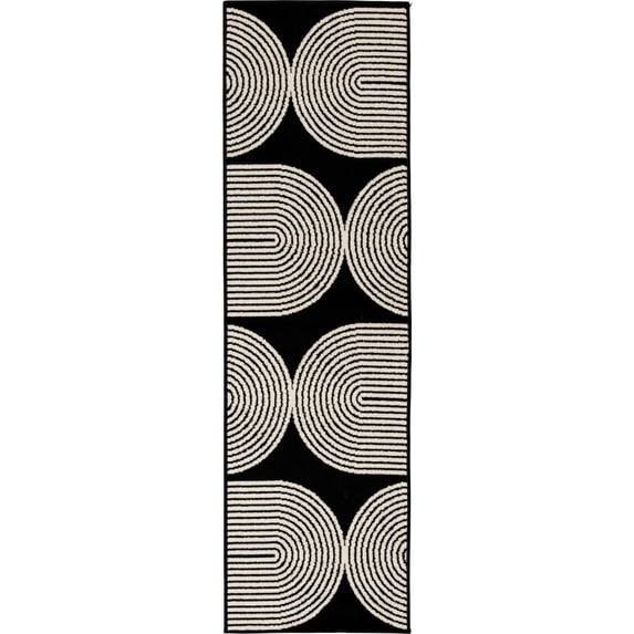 Loomaknoti Tecopa Milburm 2' x 7' Black Geometric Outdoor Runner Rug