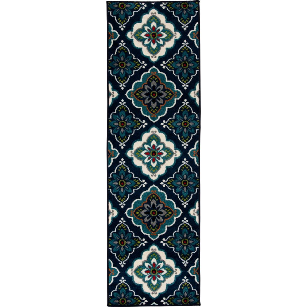 Loomaknoti Tecopa Turberry 2' x 7' Blue Floral Outdoor Runner Rug