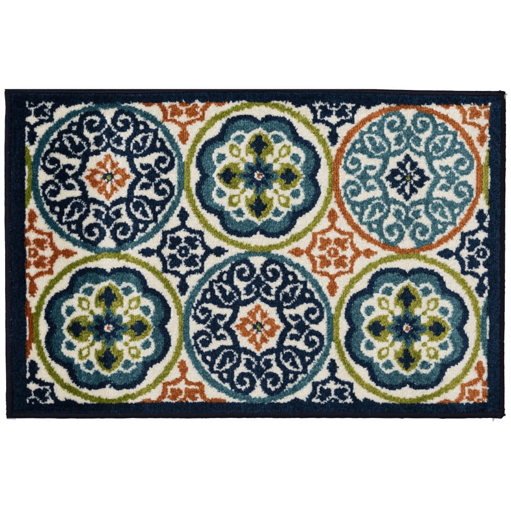 Blue and Orange Geometric Synthetic 4' x 6' Area Rug