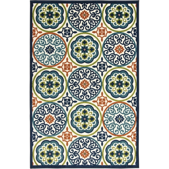 Loomaknoti Terrace Tropic Nerleno 8' x 10' Geometric Indoor/Outdoor Area Rug , Blue/Orange