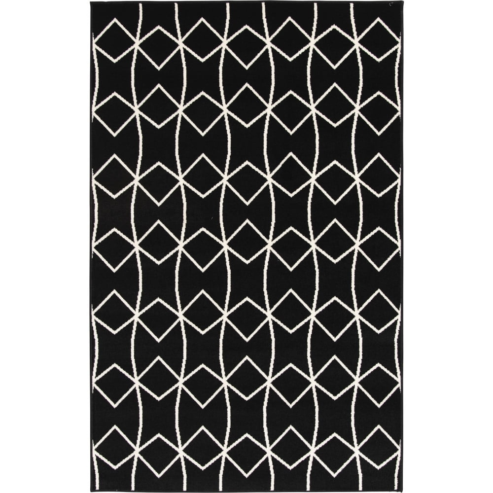 Black and White Geometric Synthetic 6' x 9' Area Rug