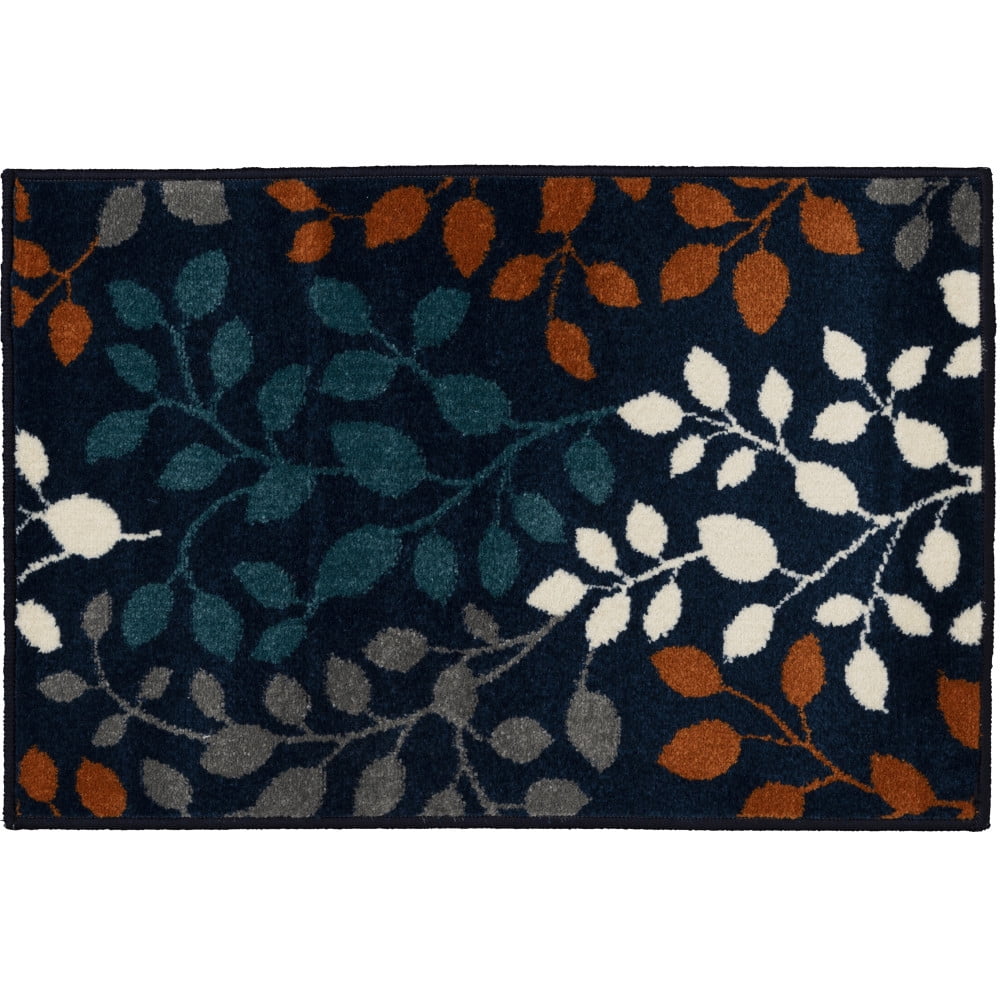 Blue and Gray Floral Synthetic Medium Pile Indoor/Outdoor Area Rug