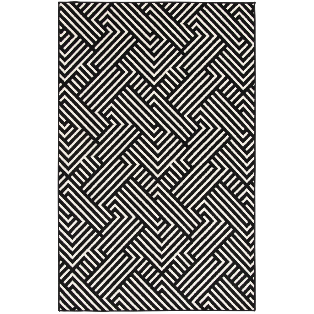 Loomaknoti Terrace Tropic Trenten 5' x 7' Geometric Indoor/Outdoor Area Rug , Black/White