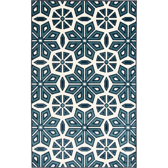 Loomaknoti Terrace Tropic Vensley 5' x 7' Geometric Indoor/Outdoor Area Rug , Blue/White