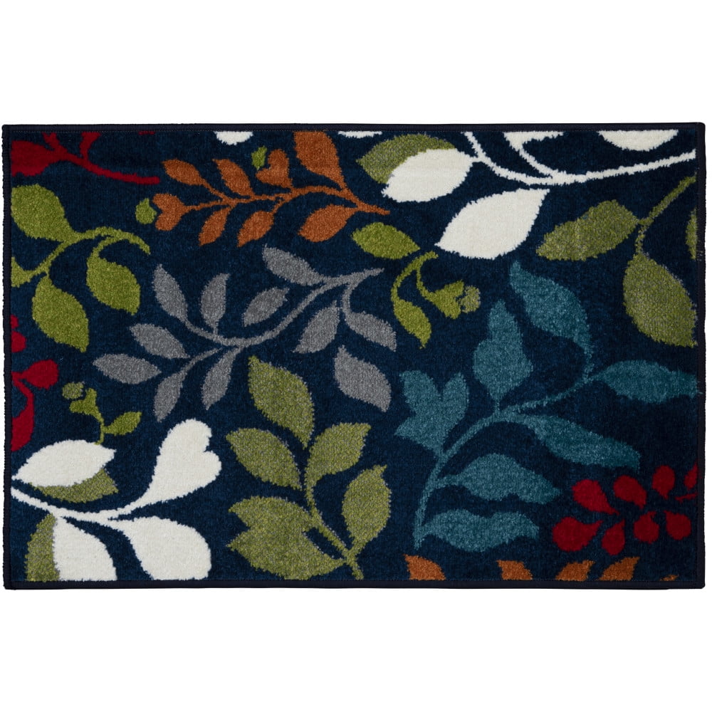 Blue and Green Floral Polypropylene Indoor/Outdoor Area Rug