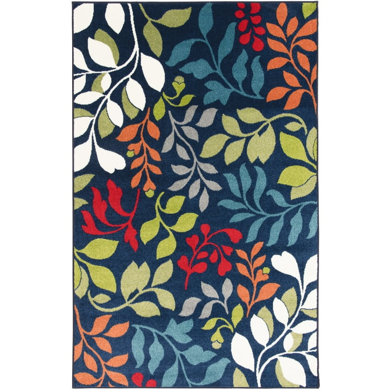 Contemporary Floral Blue 5' x 7' Indoor/Outdoor Area Rug