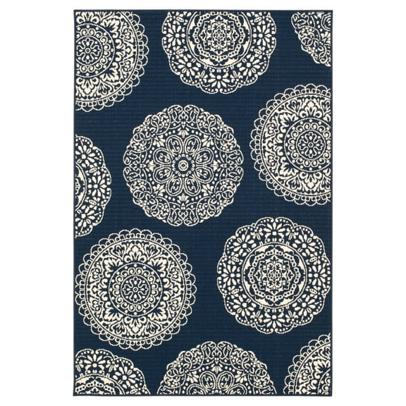 Loomaknoti Tributary Fantasia 8' x 10' Medallion Indoor/Outdoor Area Rug , Blue