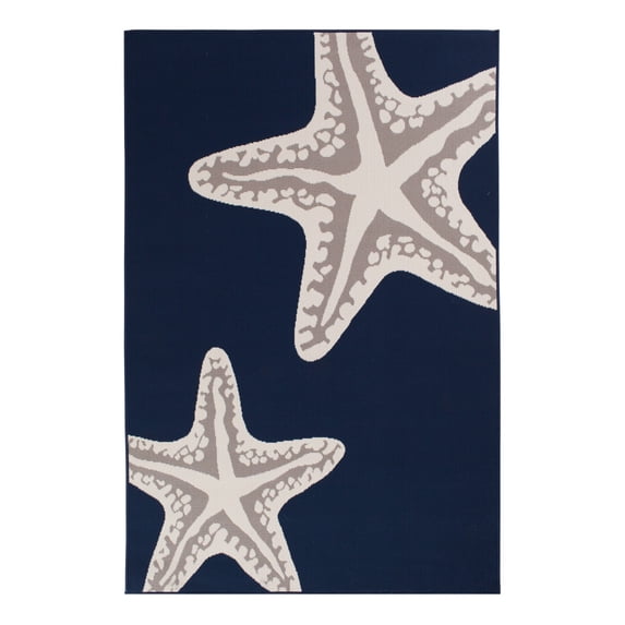 Loomaknoti Tributary Sea Star Duo 6' x 9' Nautical Indoor/Outdoor Area Rug , Blue