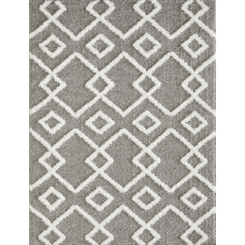 Gray Geometric 5' x 7' Stain-Resistant Polyester Area Rug