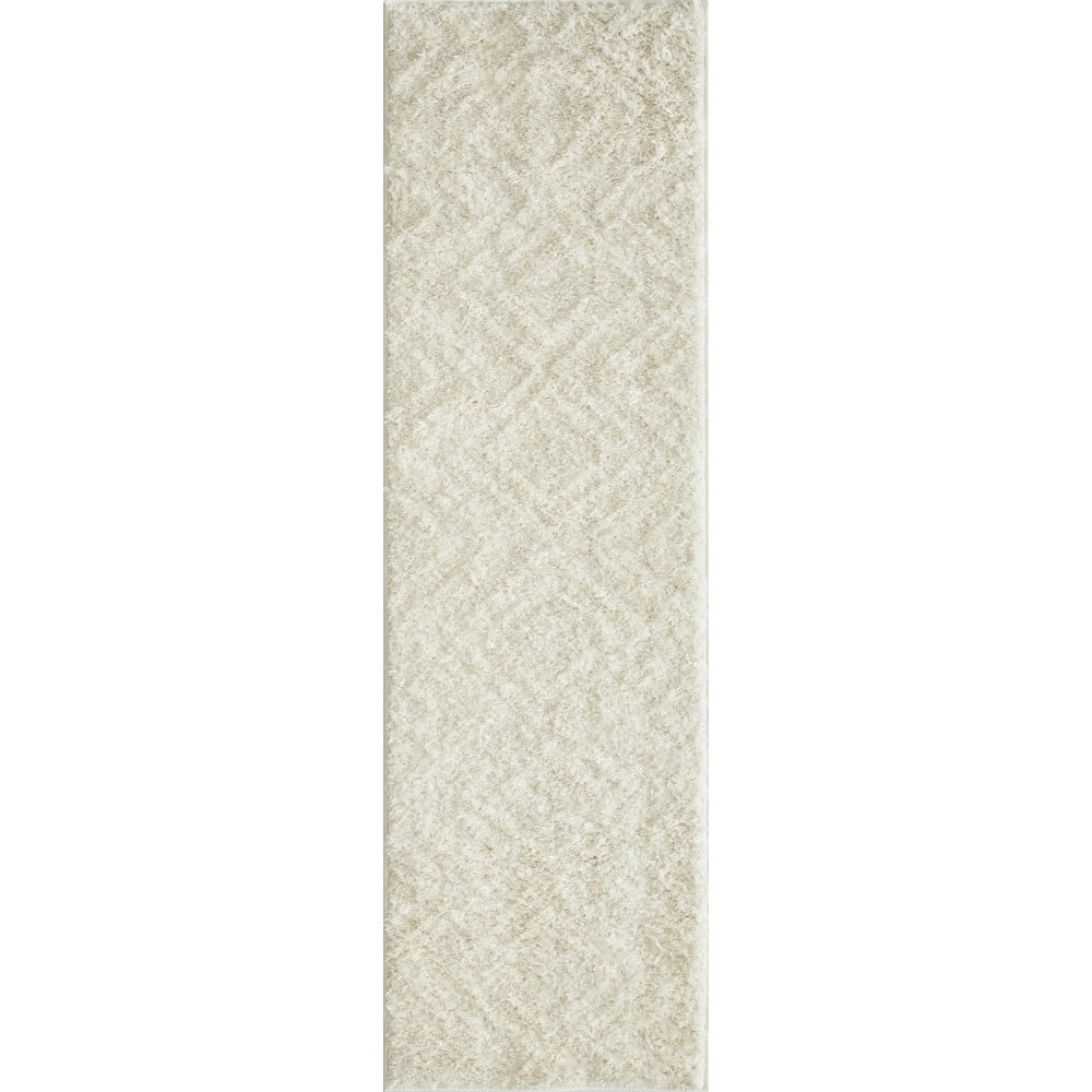 Cream Diamond Pattern Stain-Resistant Synthetic Runner Rug