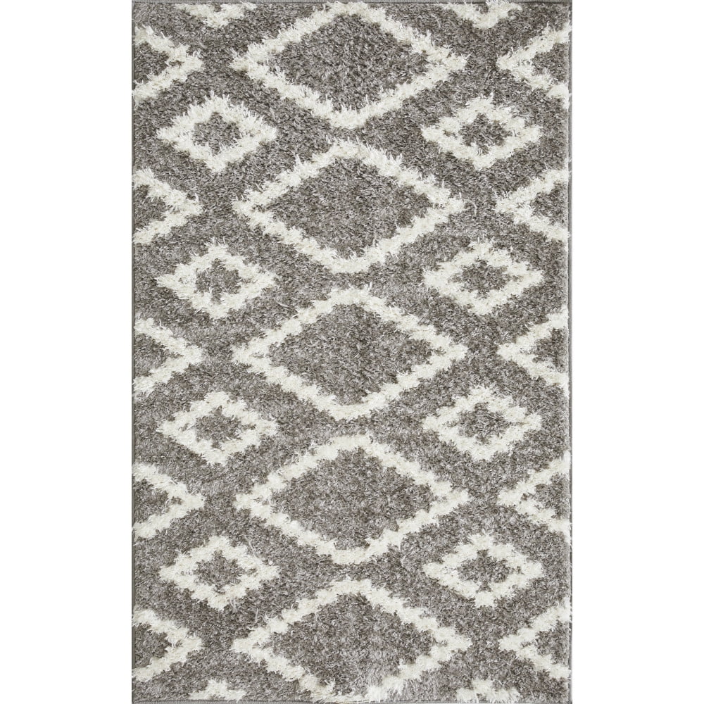 Gray and White Geometric Trellis Synthetic Area Rug 3'3" x 5'3"