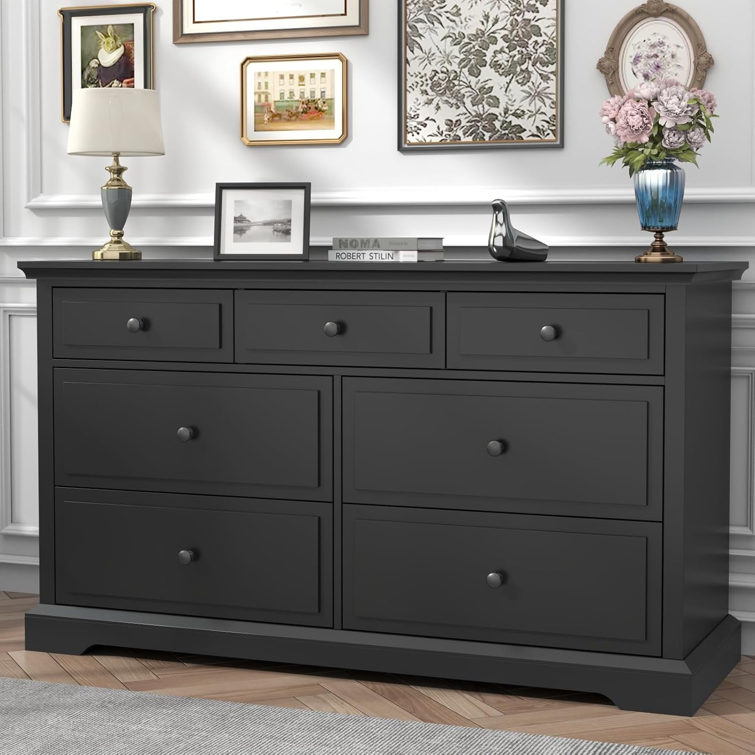 Loomie 7 Drawers Black Double Dressers Chests for Bedroom, Large ...