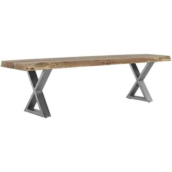 Loomie 70" Backless Dining Bench – Solid Acacia Wood Seat, Modern Farmhouse X-Frame Metal Base, Rustic Kitchen & Dining Room Bench, Durable & Stylish