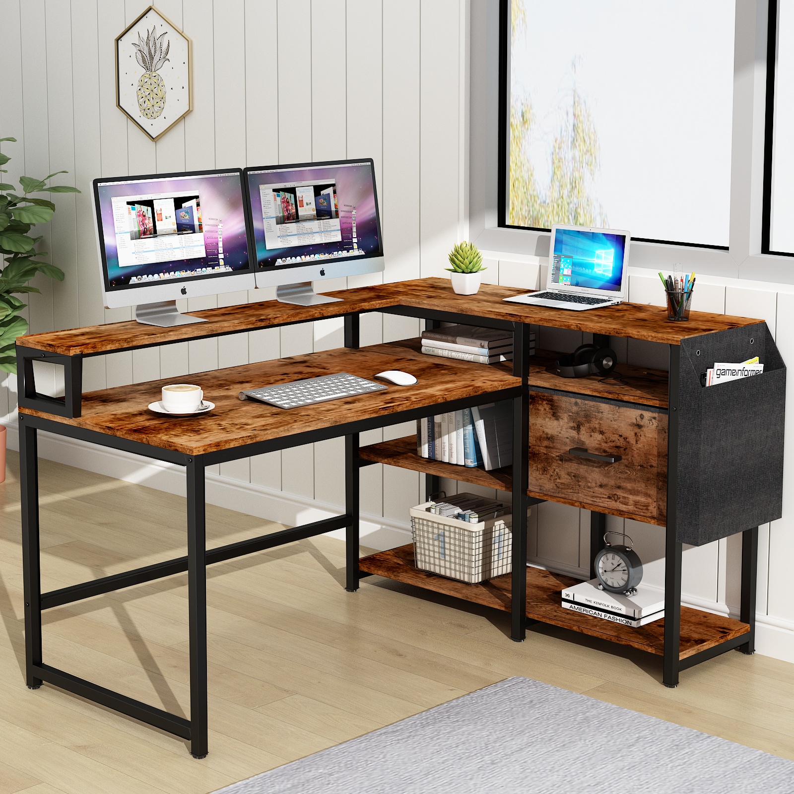Ktaxon LShaped Computer Desk Wood Office Corner Laptop Study Table 2
