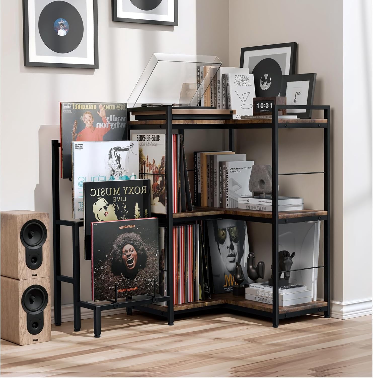 Loomie Large Corner Record Player Stand with Vinyl Storage for Stereo ...