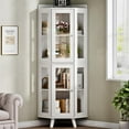 thumbnail image 1 of Loomie Tall Corner Cabinet with Glass Doors, Modern Storage Cabinet with Adjustable Shelves & Top Guard Rail, Home Space Saver for Bathroom, Living Room, Kitchen, Laundry Room, White, 1 of 1