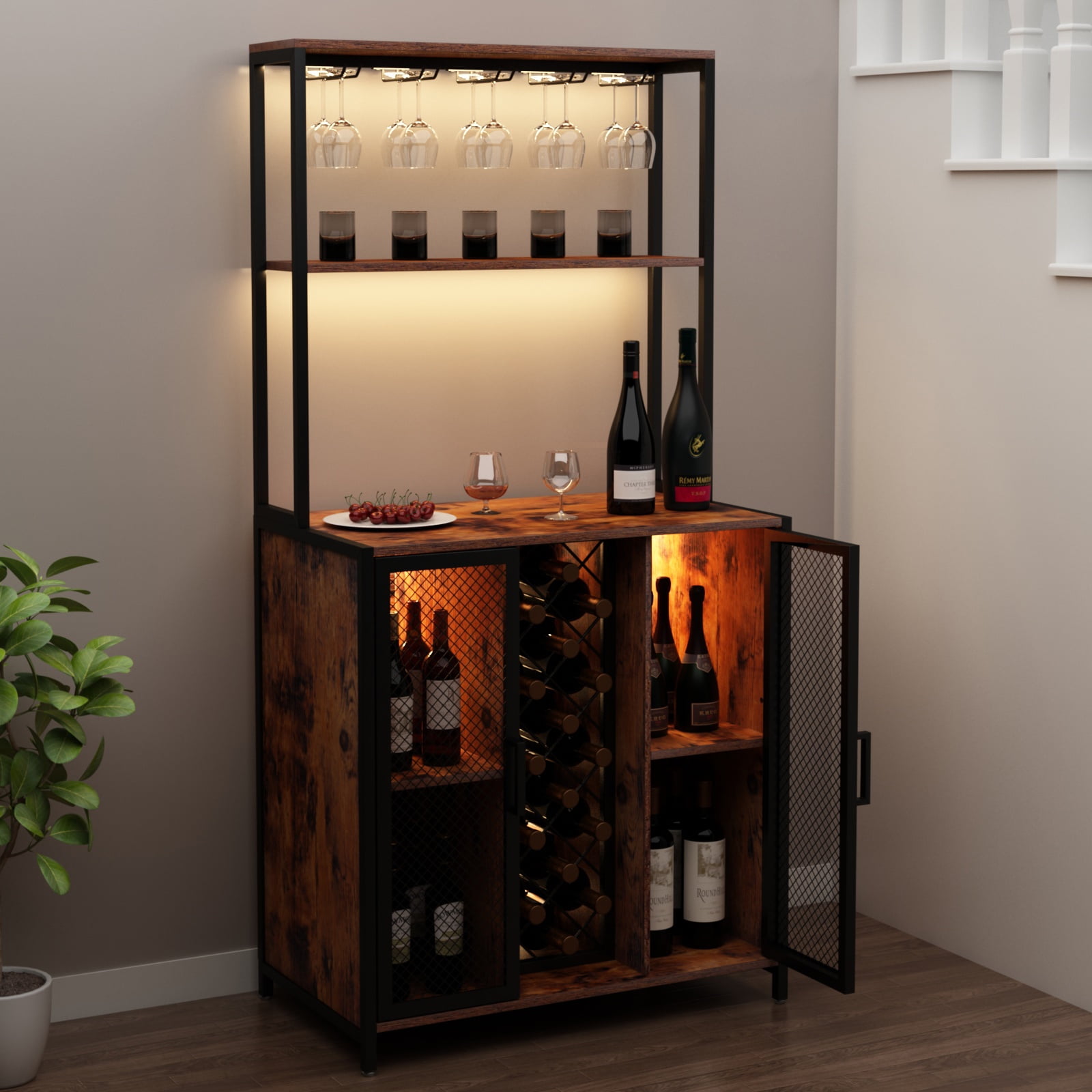 Loomie Wine Bar with LED Lights, 5Tier Industrial Coffee Bar