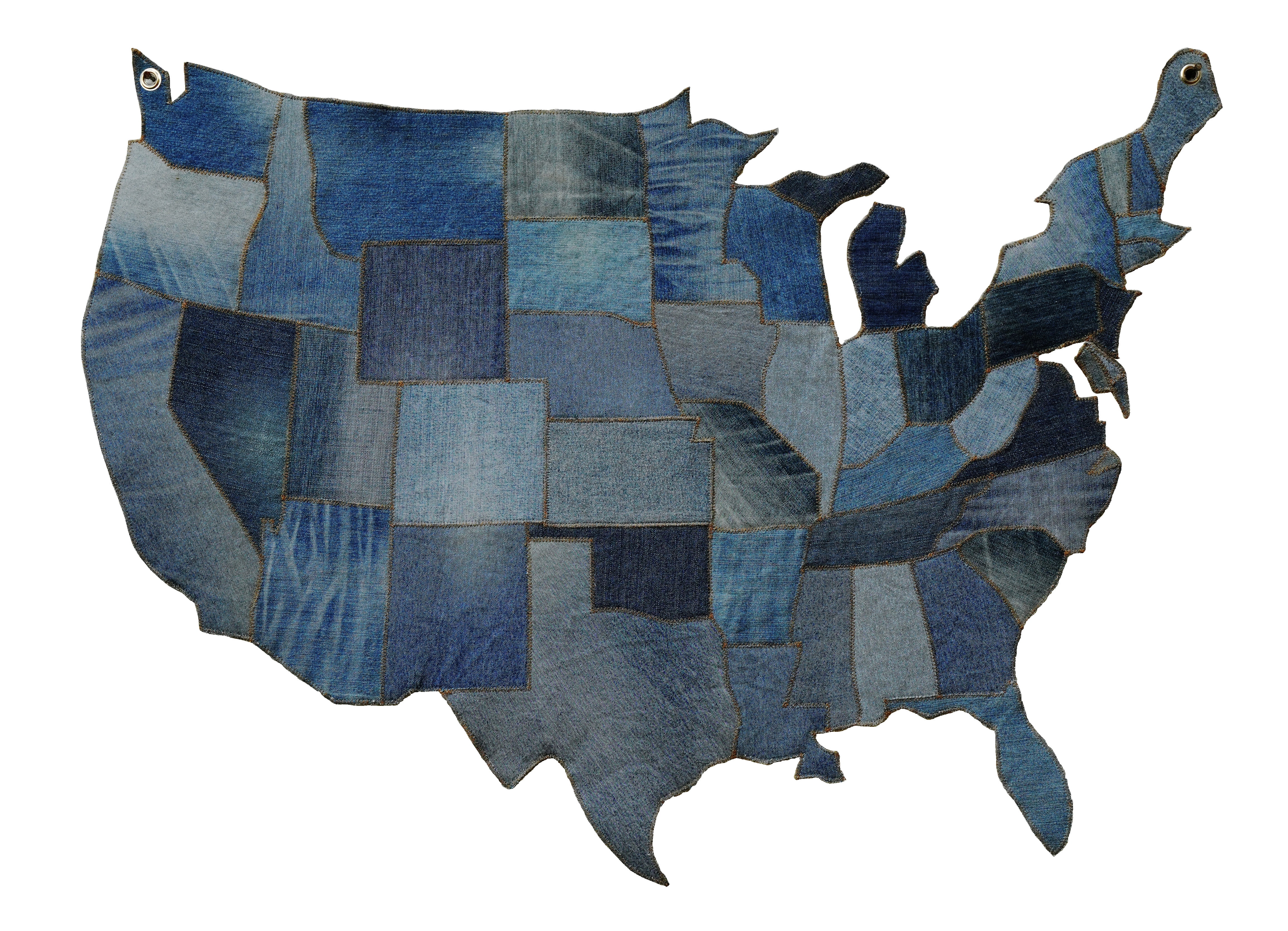 Map Denim Loominaire Handmade Upcycled/Recycled Denim Map of Continental USA ...