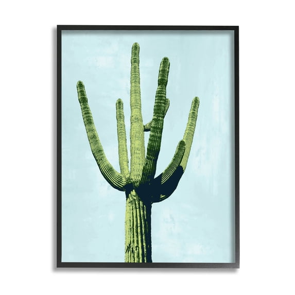 Looming Cactus Turquoise Sky Botanical & Floral Graphic Art Black Framed Art Print Wall Art