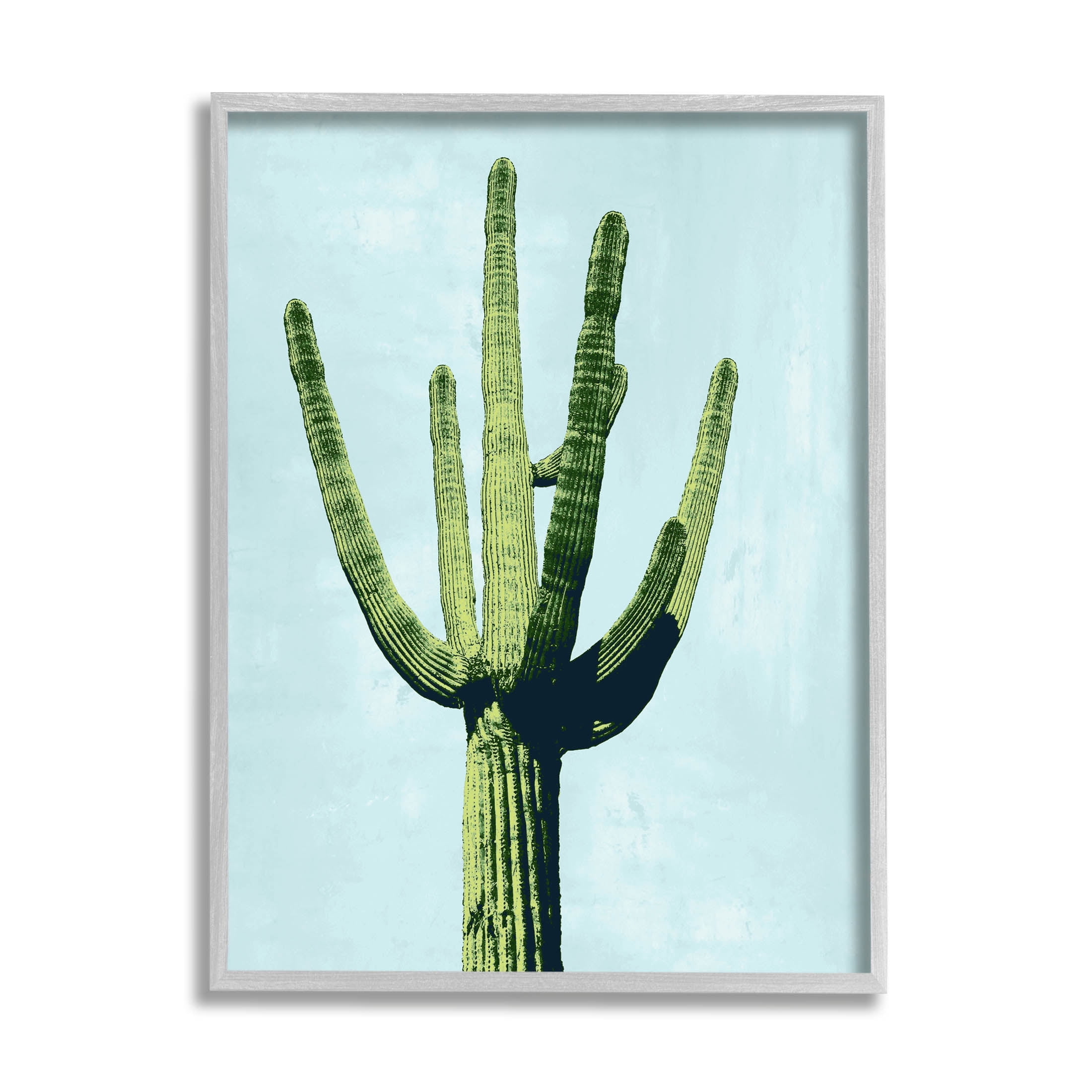 Looming Cactus Turquoise Sky Botanical & Floral Graphic Art Gray Framed Art Print Wall Art
