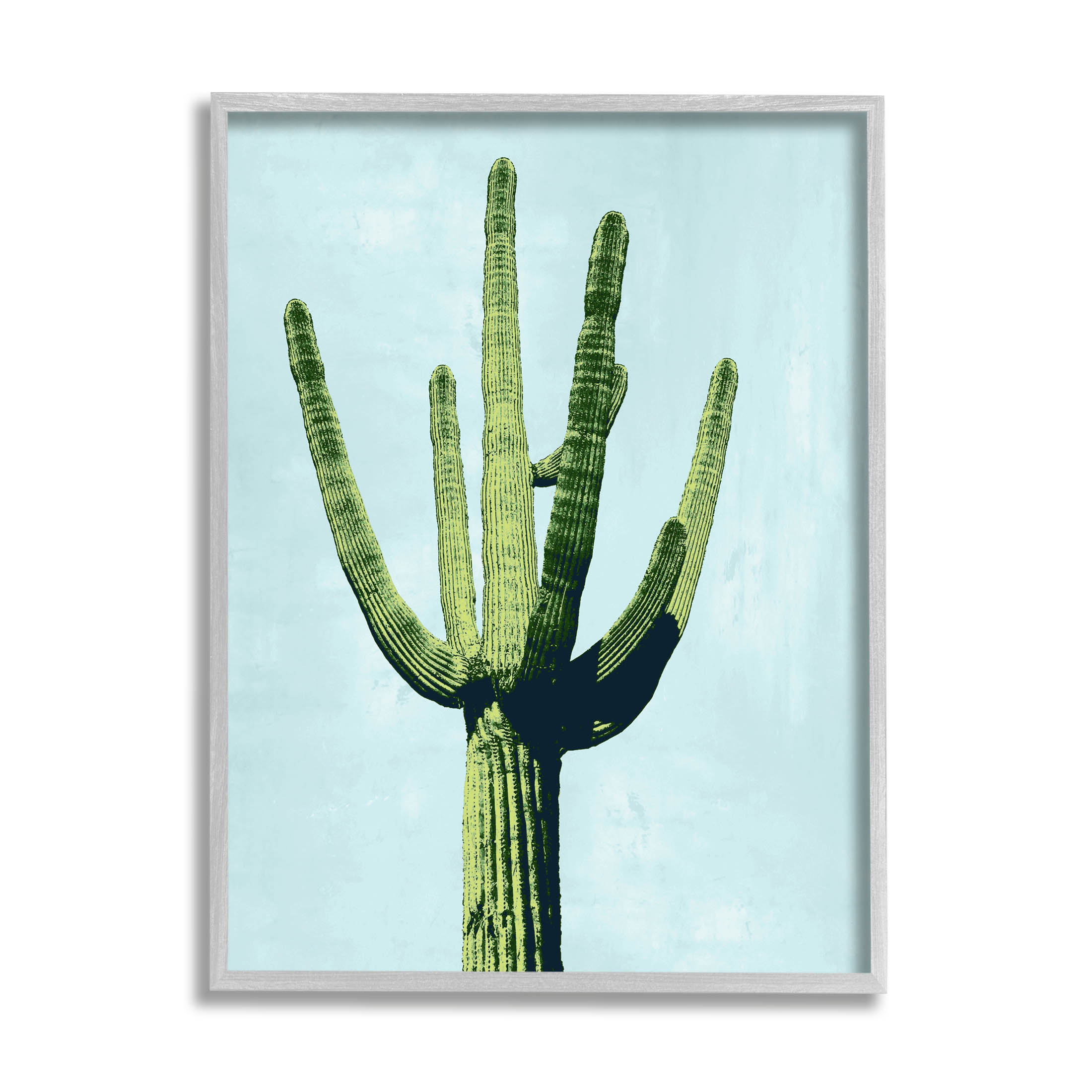 Looming Cactus Turquoise Sky Botanical & Floral Graphic Art Gray Framed Art Print Wall Art