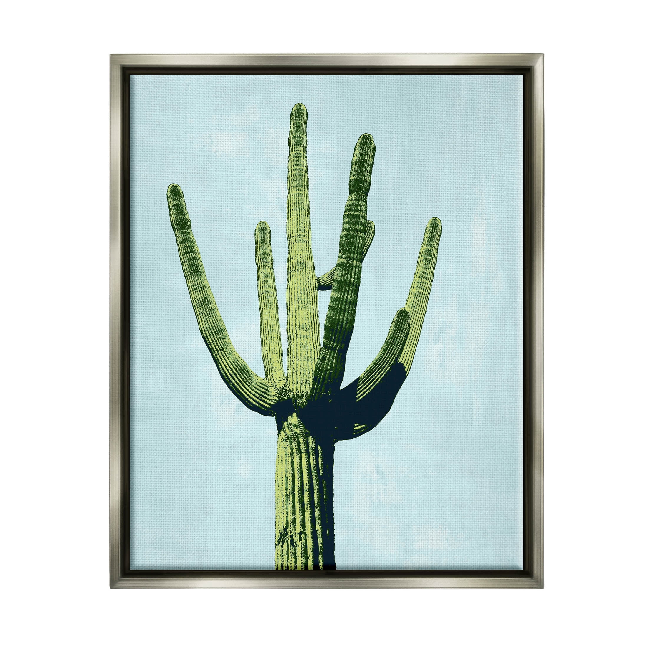 Looming Cactus Turquoise Sky Botanical & Floral Graphic Art Luster Gray Framed Art Print Wall Art