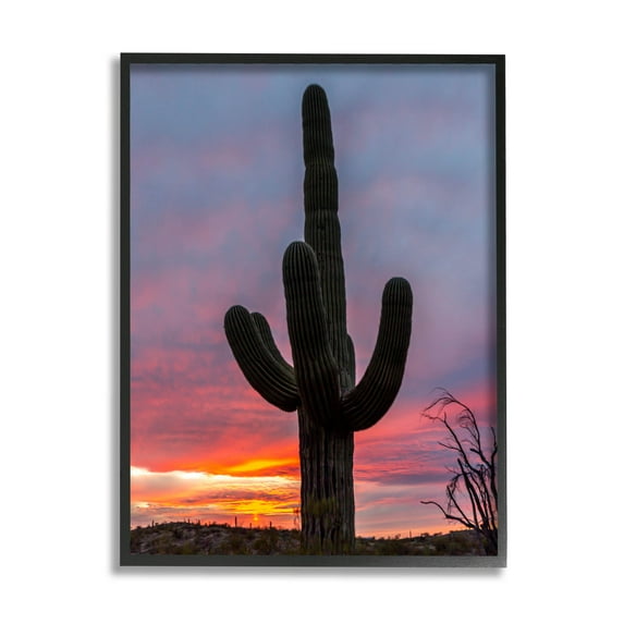 Looming Desert Cactus Silhouette Landscape Photograph Black Framed Art Print Wall Art